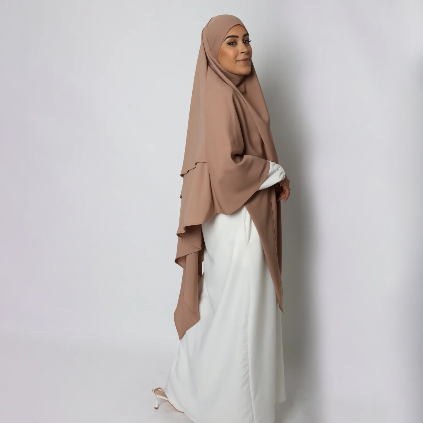 Khimar : 2 Layer Triangular Diamond Instant Khimar-Hijab-Jilbab for Girls & Women in Taupe Color | Tie Back Burkha Jilbab Khimar Style Abaya Hijab Niqab Islamic Modest Wear