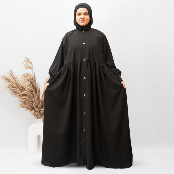 Front Open Chunat Abaya in Black Color With Hijab (018)