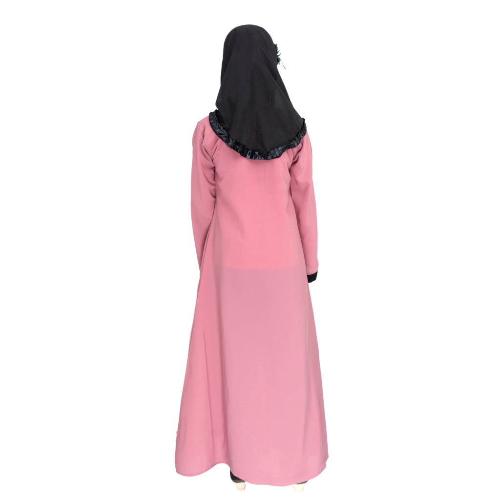 Beautiful Self Design Pink Crepe Islamic Abaya for Kids_001