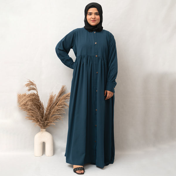 Front Open Chunat Abaya in Ramagreen Color With Hijab (023)
