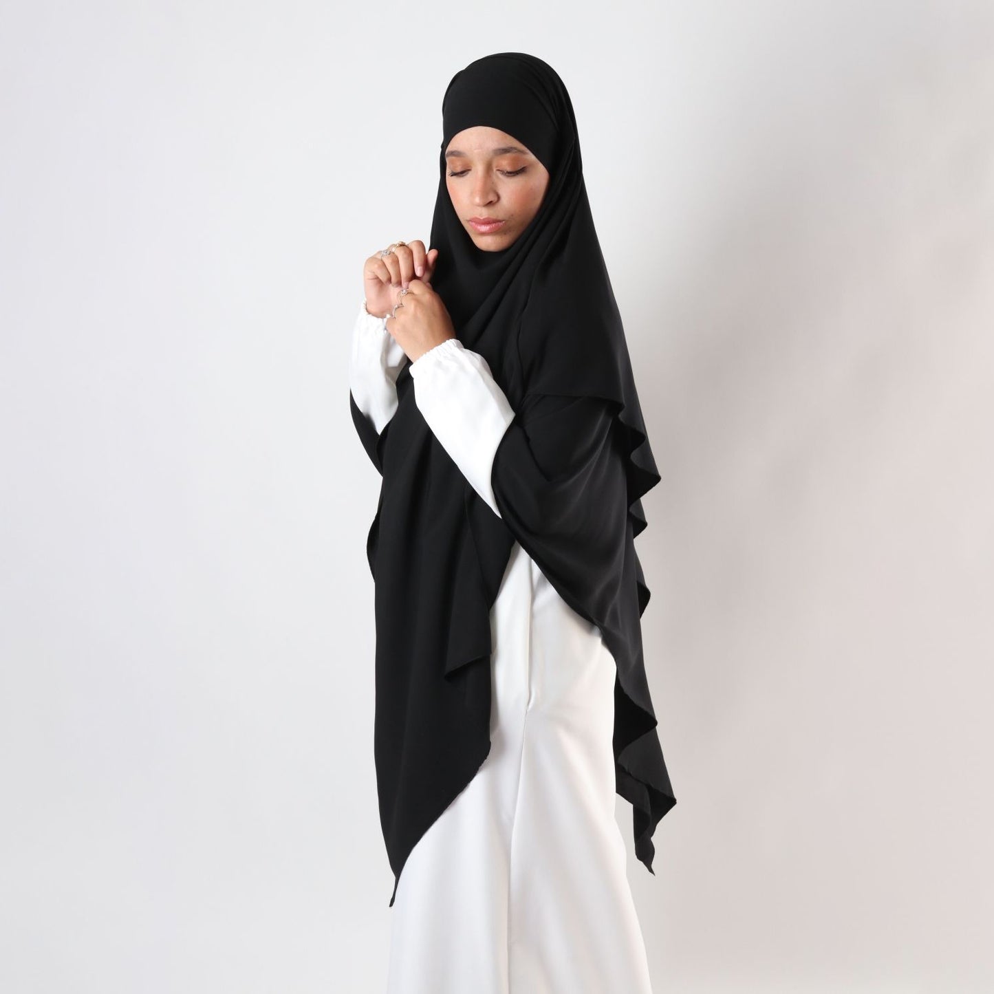 Khimar : 2 Layer Triangular Diamond Instant Khimar-Hijab-Jilbab for Girls & Women in Black Color | Tie Back Burkha Jilbab Khimar Style Abaya Hijab Niqab Islamic Modest Wear