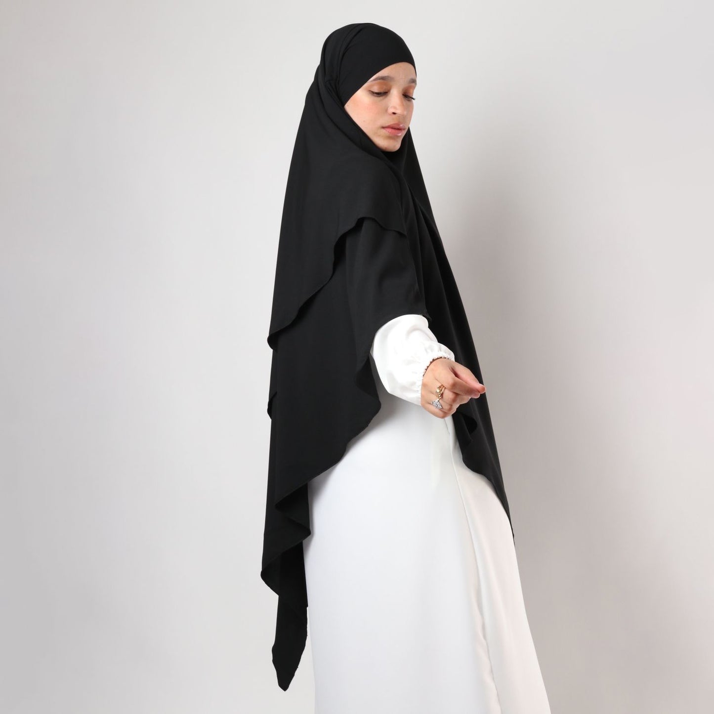 Khimar : 2 Layer Triangular Diamond Instant Khimar-Hijab-Jilbab for Girls & Women in Black Color | Tie Back Burkha Jilbab Khimar Style Abaya Hijab Niqab Islamic Modest Wear