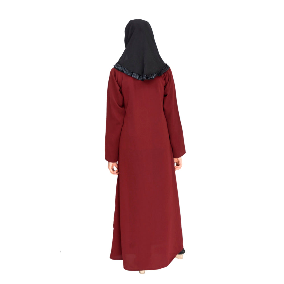 Beautiful Self Design Maroon Crepe Islamic Abaya for Kids_002