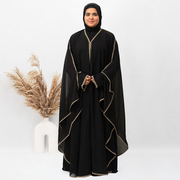 Double Layer Pippen Geotgette Abaya in Black Color With Hijab (033)