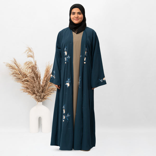 Shrug Embroidery Abaya in Ramagreen Color With Hijab (035)