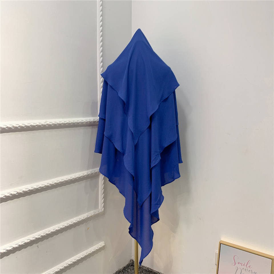 Khimar : 3 Layer Triangular Diamond Instant Khimar-Hijab-Jilbab for Girls & Women in 3 Layer Khimar Royal Blue Color | Tie Back Burkha Jilbab Khimar Style Abaya Hijab Niqab Islamic Modest Wear