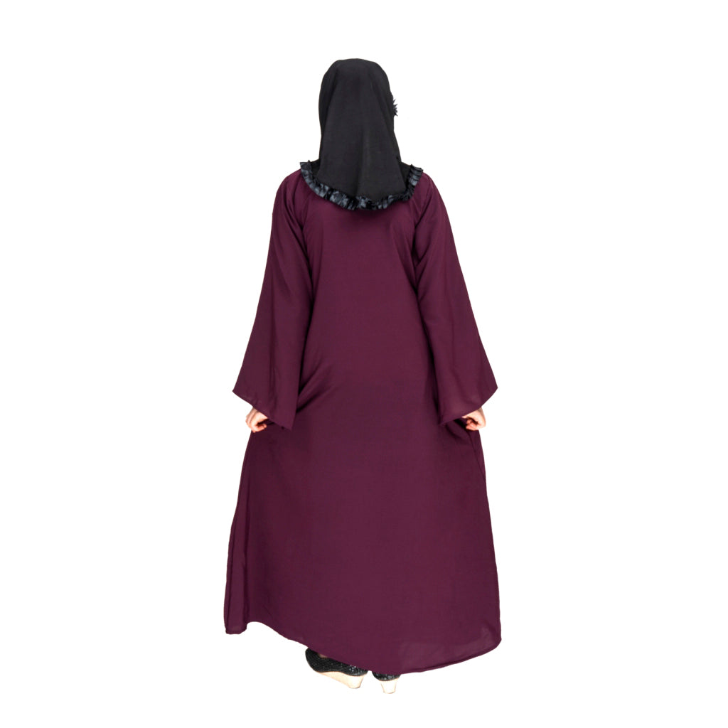 Beautiful Self Design Purple Crepe Islamic Abaya for Kids_003