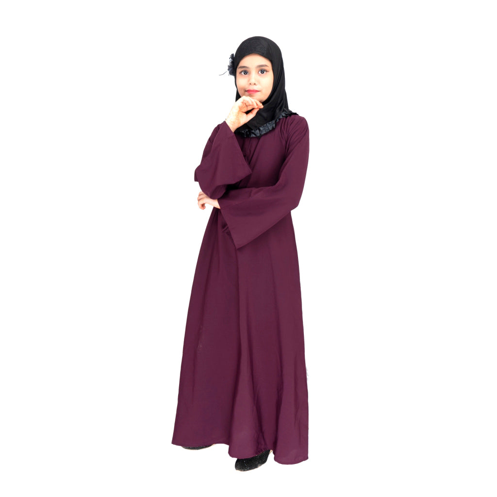 Beautiful Self Design Purple Crepe Islamic Abaya for Kids_003