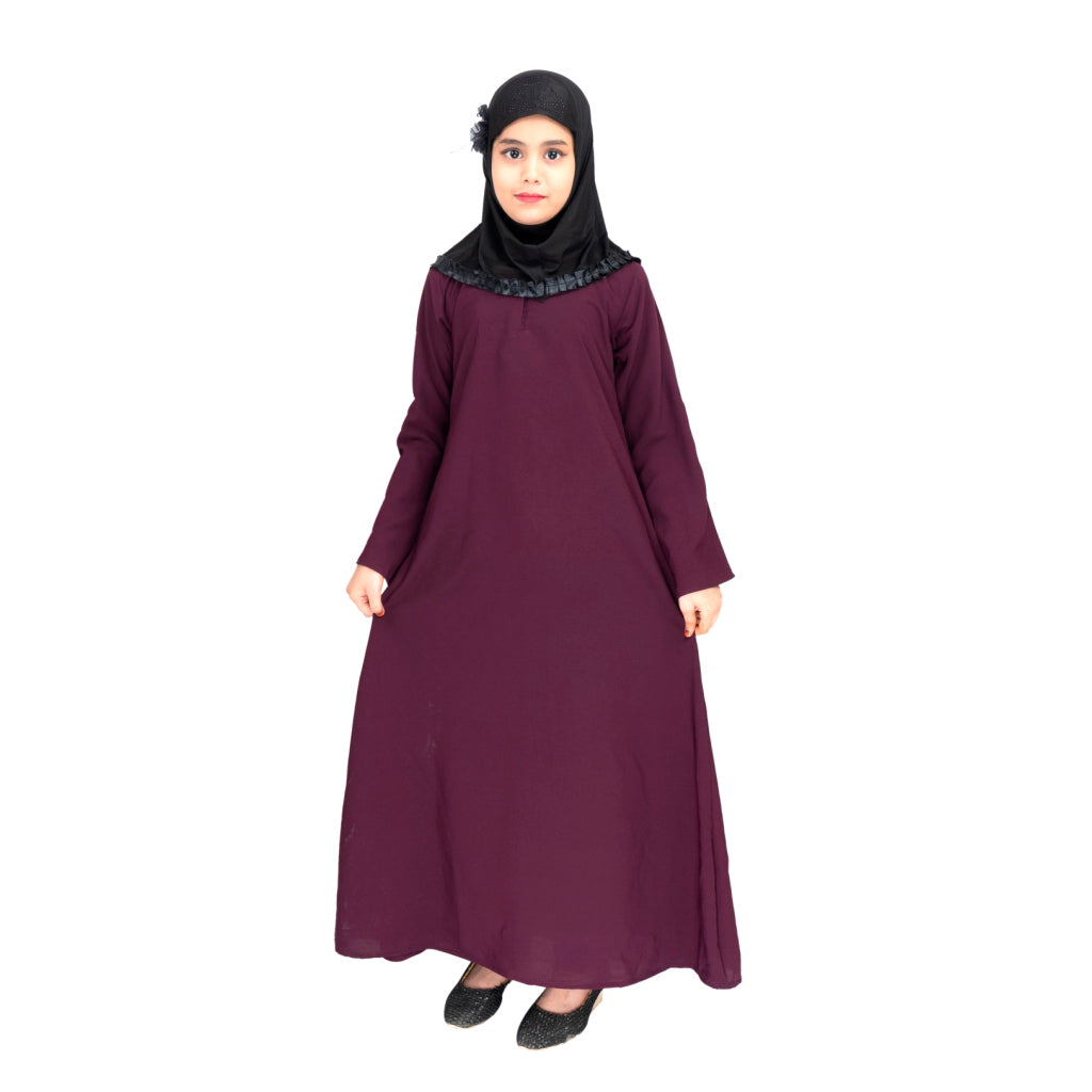 Beautiful Self Design Purple Crepe Islamic Abaya for Kids_003
