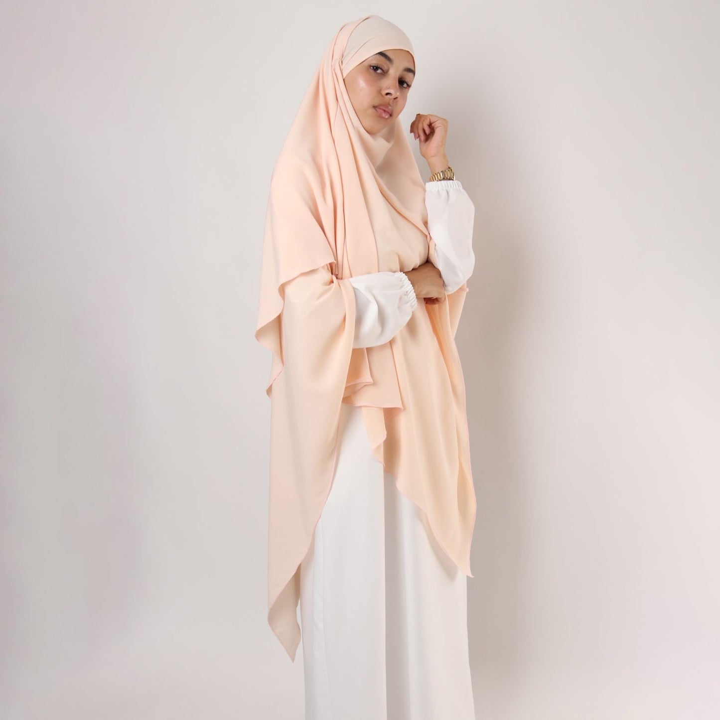 Khimar : 2 Layer Triangular Diamond Instant Khimar-Hijab-Jilbab for Girls & Women in Dark Salmon Color | Tie Back Burkha Jilbab Khimar Style Abaya Hijab Niqab Islamic Wear