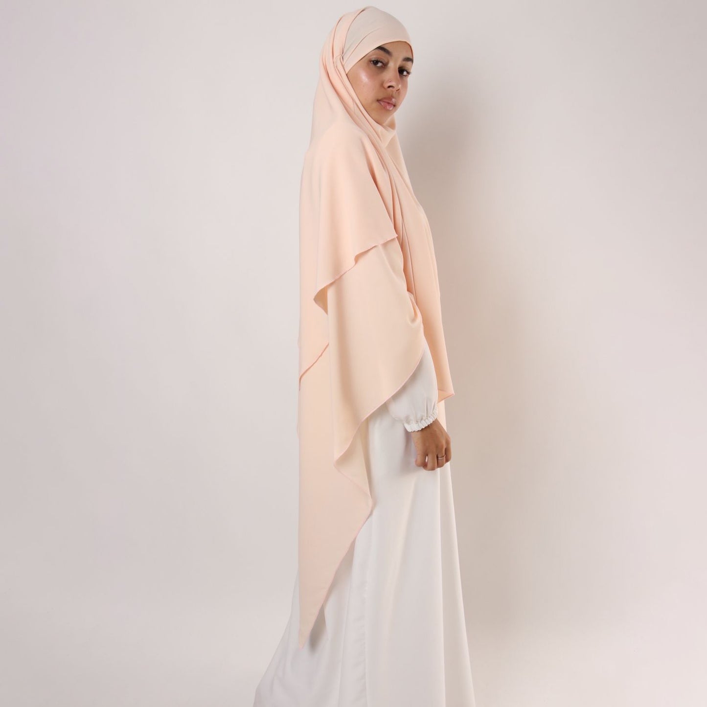 Khimar : 2 Layer Triangular Diamond Instant Khimar-Hijab-Jilbab for Girls & Women in Dark Salmon Color | Tie Back Burkha Jilbab Khimar Style Abaya Hijab Niqab Islamic Wear