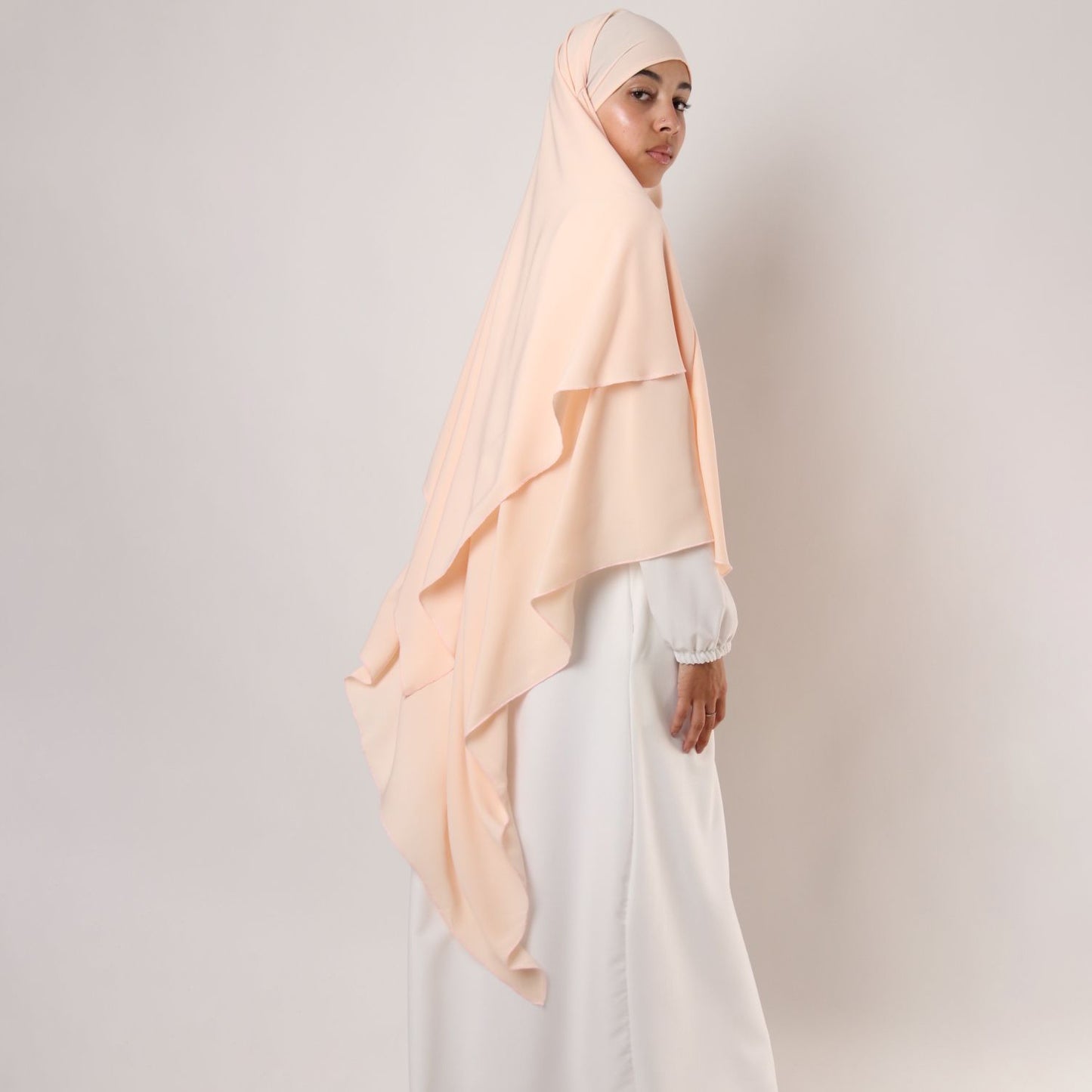 Khimar : 2 Layer Triangular Diamond Instant Khimar-Hijab-Jilbab for Girls & Women in Dark Salmon Color | Tie Back Burkha Jilbab Khimar Style Abaya Hijab Niqab Islamic Wear