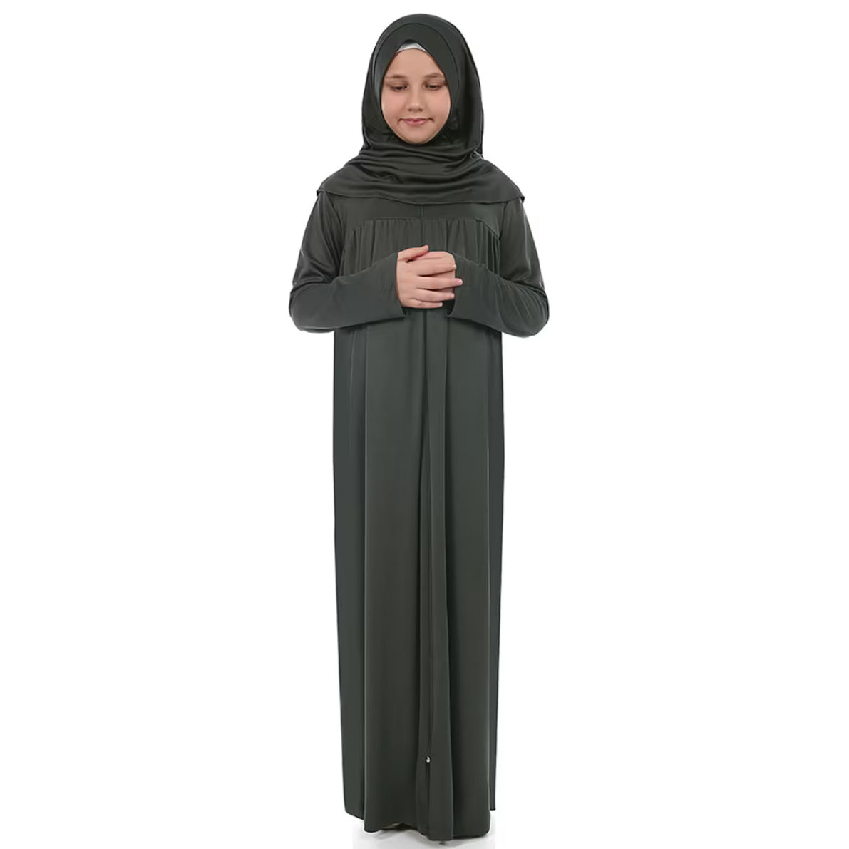 Kids or Children or Girls Abaya or Burqa Beautiful Self Design Mehendi Lycra Islamic Abaya for Kids