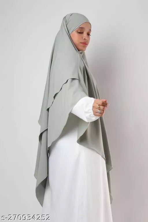 Khimar : 2 Layer Triangular Diamond Instant Khimar-Hijab-Jilbab for Girls & Women in Almond Green Color | Tie Back Burkha Jilbab Khimar Style Abaya Hijab Niqab Islamic Modest Wear