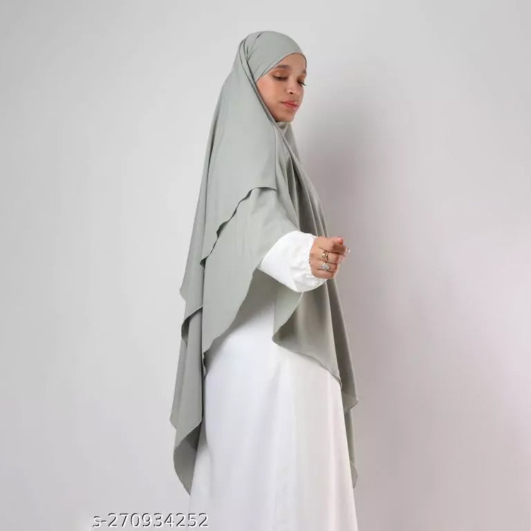 Khimar : 2 Layer Triangular Diamond Instant Khimar-Hijab-Jilbab for Girls & Women in Almond Green Color | Tie Back Burkha Jilbab Khimar Style Abaya Hijab Niqab Islamic Modest Wear