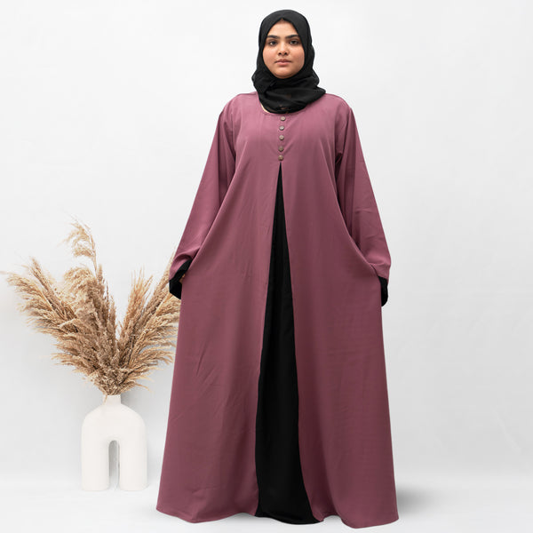 Plain A-line Front 5 Button Abaya in Pink Color With Hijab (007)