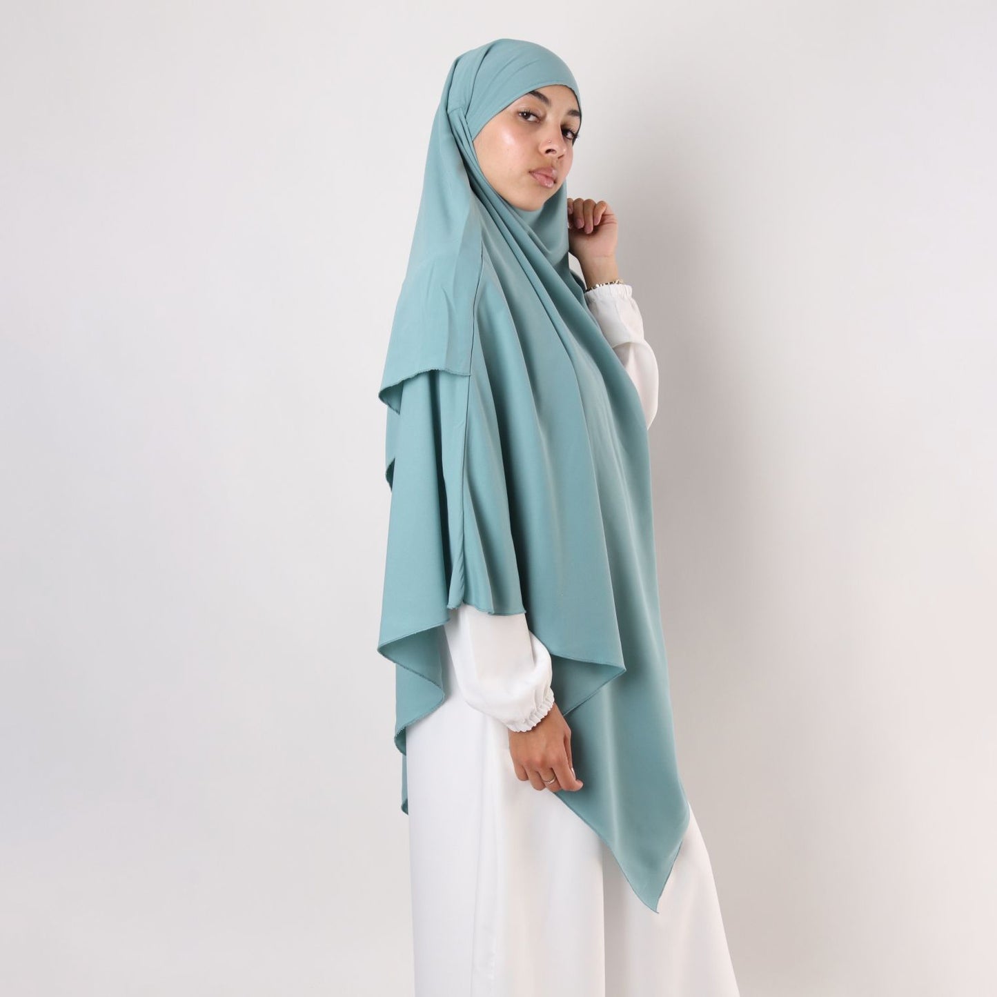 Khimar : 2 Layer Triangular Diamond Instant Khimar-Hijab-Jilbab for Girls & Women in Mint Color | Tie Back Burkha Jilbab Khimar Style Abaya Hijab Niqab Islamic Modest Wear