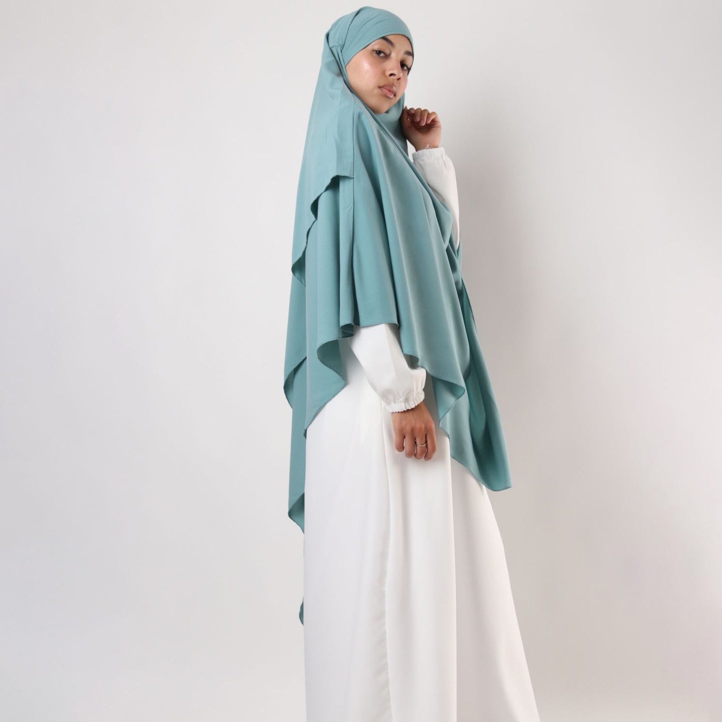 Khimar : 2 Layer Triangular Diamond Instant Khimar-Hijab-Jilbab for Girls & Women in Mint Color | Tie Back Burkha Jilbab Khimar Style Abaya Hijab Niqab Islamic Modest Wear