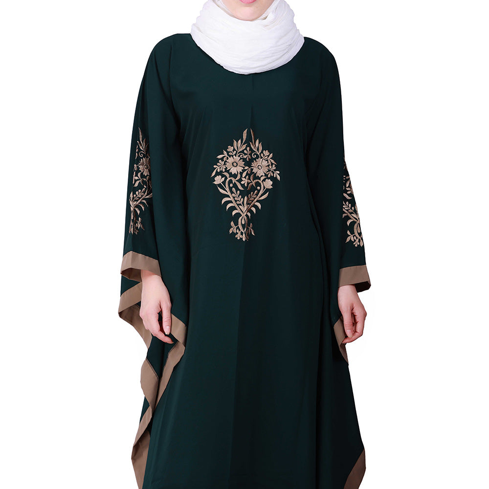 Beautiful Self Design Blue 3 Boota Embroidery With Single Beige Patti Crepe Kaftan Abaya or Burqa for Women & Girls_00853Beautiful Self Design Bottle Green 3 Boota Embroidery With Single Beige Patti Crepe Kaftan Abaya or Burqa for Women & Girls_00854