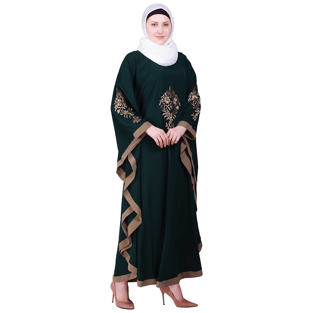 Beautiful Self Design Blue 3 Boota Embroidery With Single Beige Patti Crepe Kaftan Abaya or Burqa for Women & Girls_00853Beautiful Self Design Bottle Green 3 Boota Embroidery With Single Beige Patti Crepe Kaftan Abaya or Burqa for Women & Girls_00854