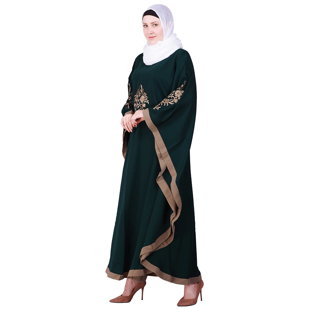 Beautiful Self Design Blue 3 Boota Embroidery With Single Beige Patti Crepe Kaftan Abaya or Burqa for Women & Girls_00853Beautiful Self Design Bottle Green 3 Boota Embroidery With Single Beige Patti Crepe Kaftan Abaya or Burqa for Women & Girls_00854