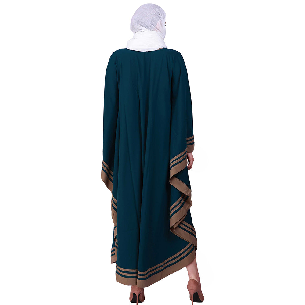 Beautiful Self Design Ramagreen Beige 3 Patti with 6 Button Kaftan Crepe Abaya or Burqa With Hijab for Women & Girls_0864