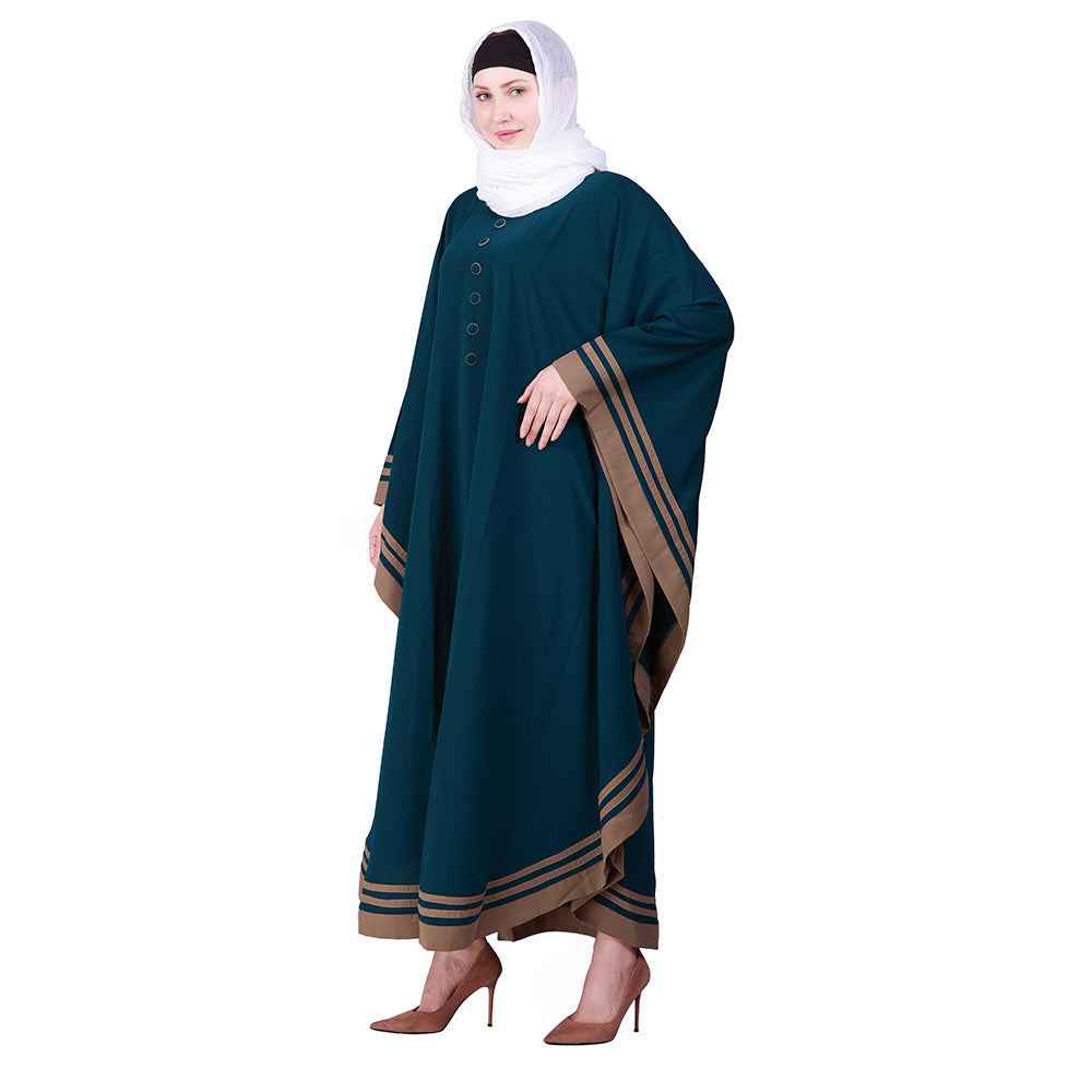 Beautiful Self Design Ramagreen Beige 3 Patti with 6 Button Kaftan Crepe Abaya or Burqa With Hijab for Women & Girls_0864