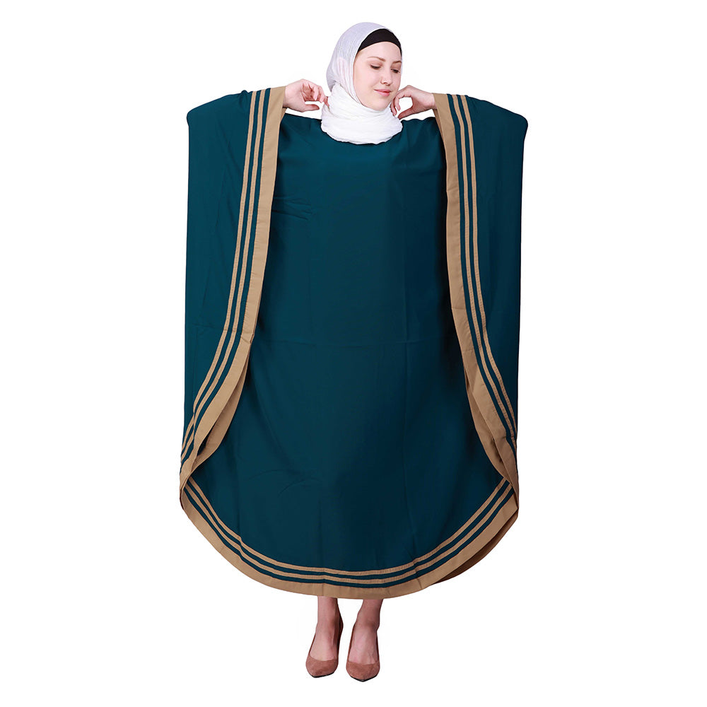 Beautiful Self Design Ramagreen With Beige 3 Patti Kaftan Crepe Abaya or Burqa With Hijab for Women & Girls_0866