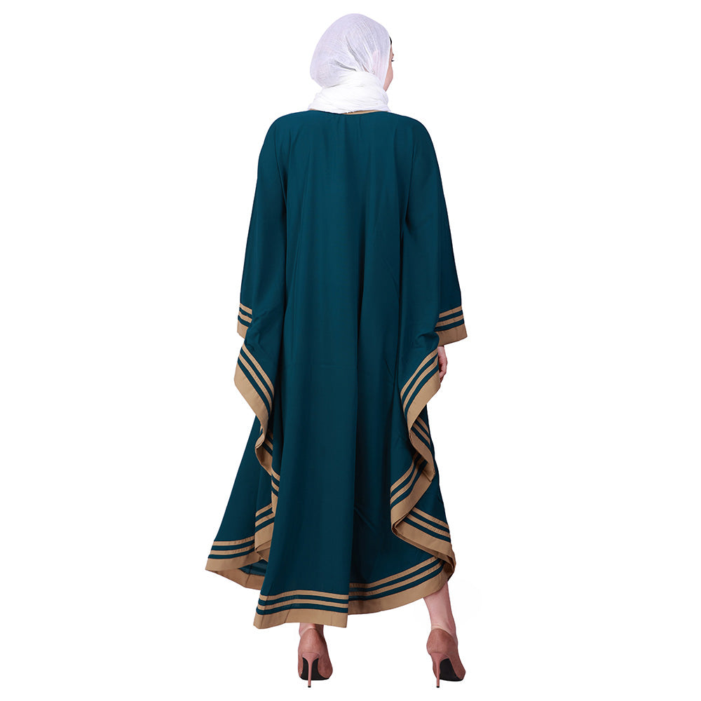 Beautiful Self Design Ramagreen With Beige 3 Patti Kaftan Crepe Abaya or Burqa With Hijab for Women & Girls_0866