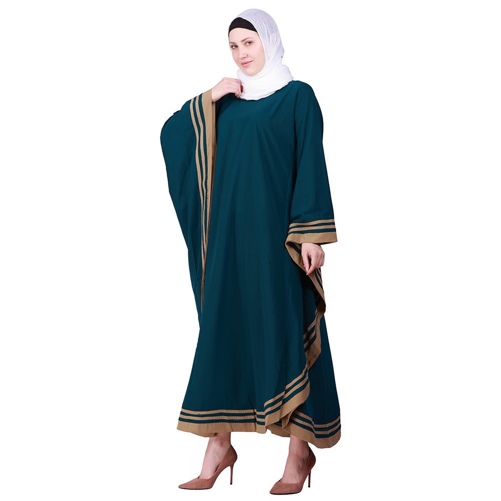 Beautiful Self Design Ramagreen With Beige 3 Patti Kaftan Crepe Abaya or Burqa With Hijab for Women & Girls_0866