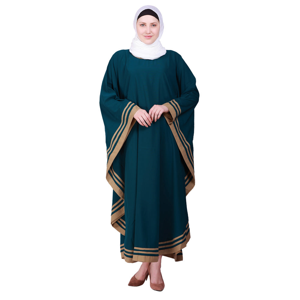 Beautiful Self Design Ramagreen With Beige 3 Patti Kaftan Crepe Abaya or Burqa With Hijab for Women & Girls_0866