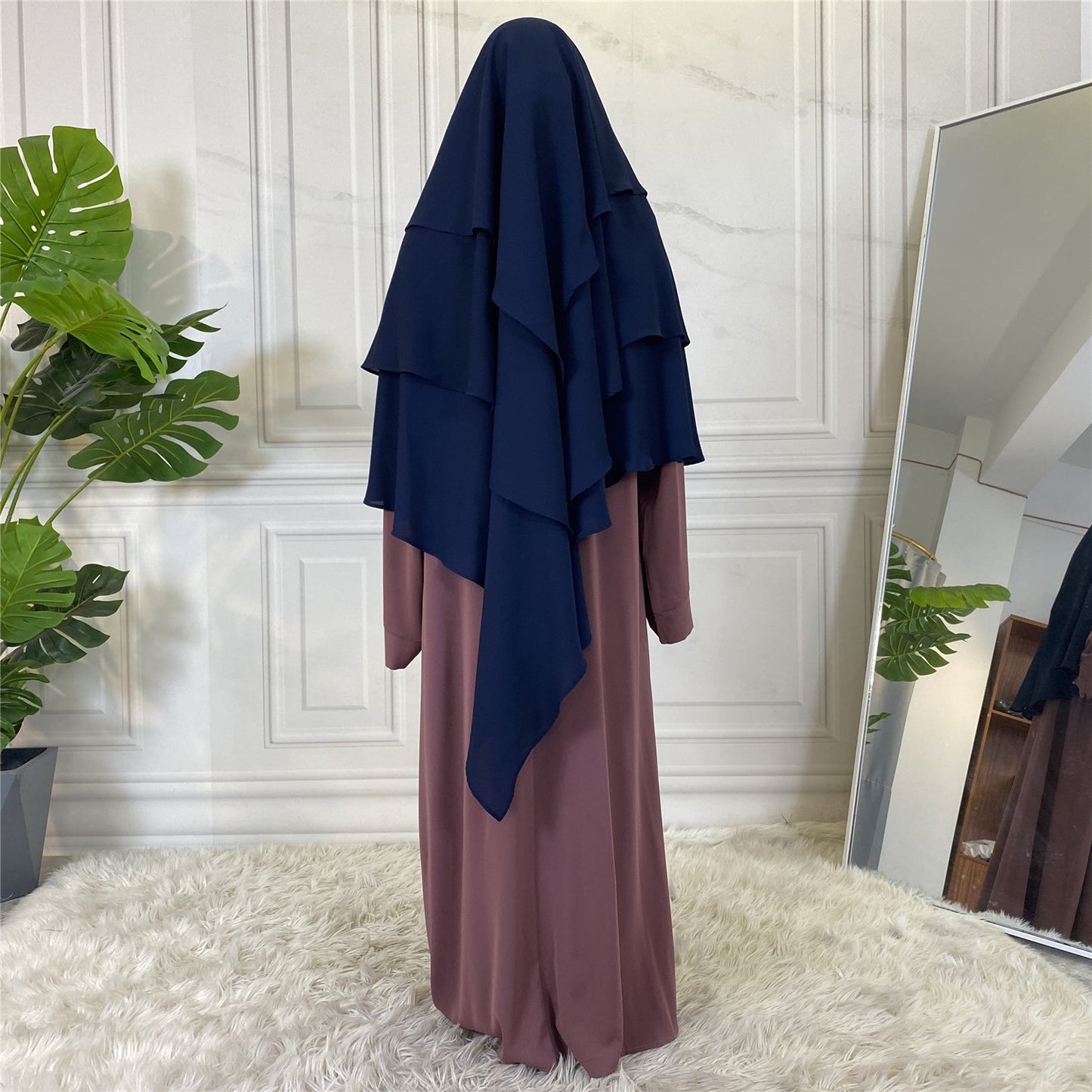 Khimar : 3 Layer Triangular Diamond Instant Khimar-Hijab-Jilbab for Girls & Women in 3 Layer Khimar Navy Blue Color | Tie Back Burkha Jilbab Khimar Style Abaya Hijab Niqab Islamic Modest Wear