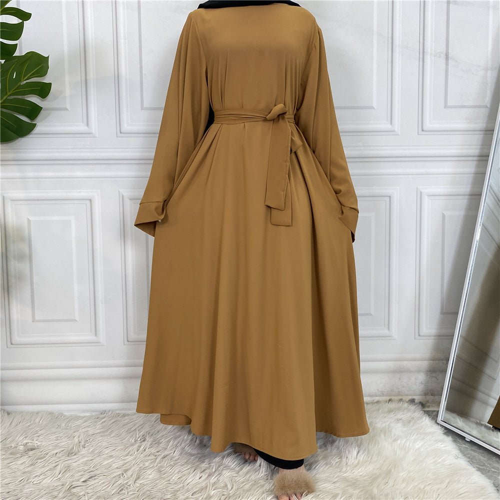 Plan Abaya with Belt and Large Sleeve Dark Dark Beige Color with Dupatta in Firdous Material