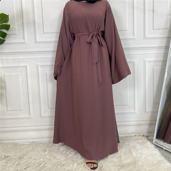 Plain Abaya with Belt and Large Sleeve Dark Dark Pink Color with Dupatta in Firdous Material