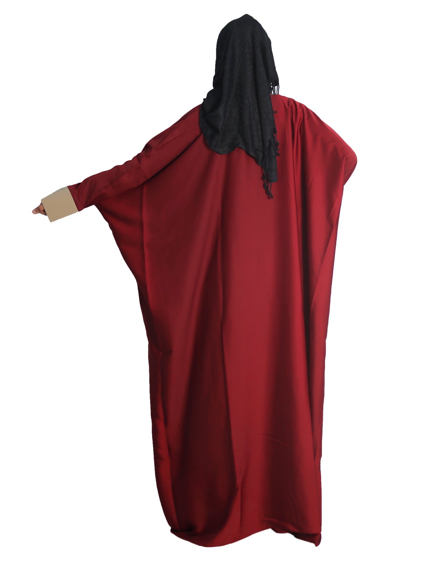 Beautiful Self Design Maroon Kaftan Art Silk Abaya With Hijab_0615