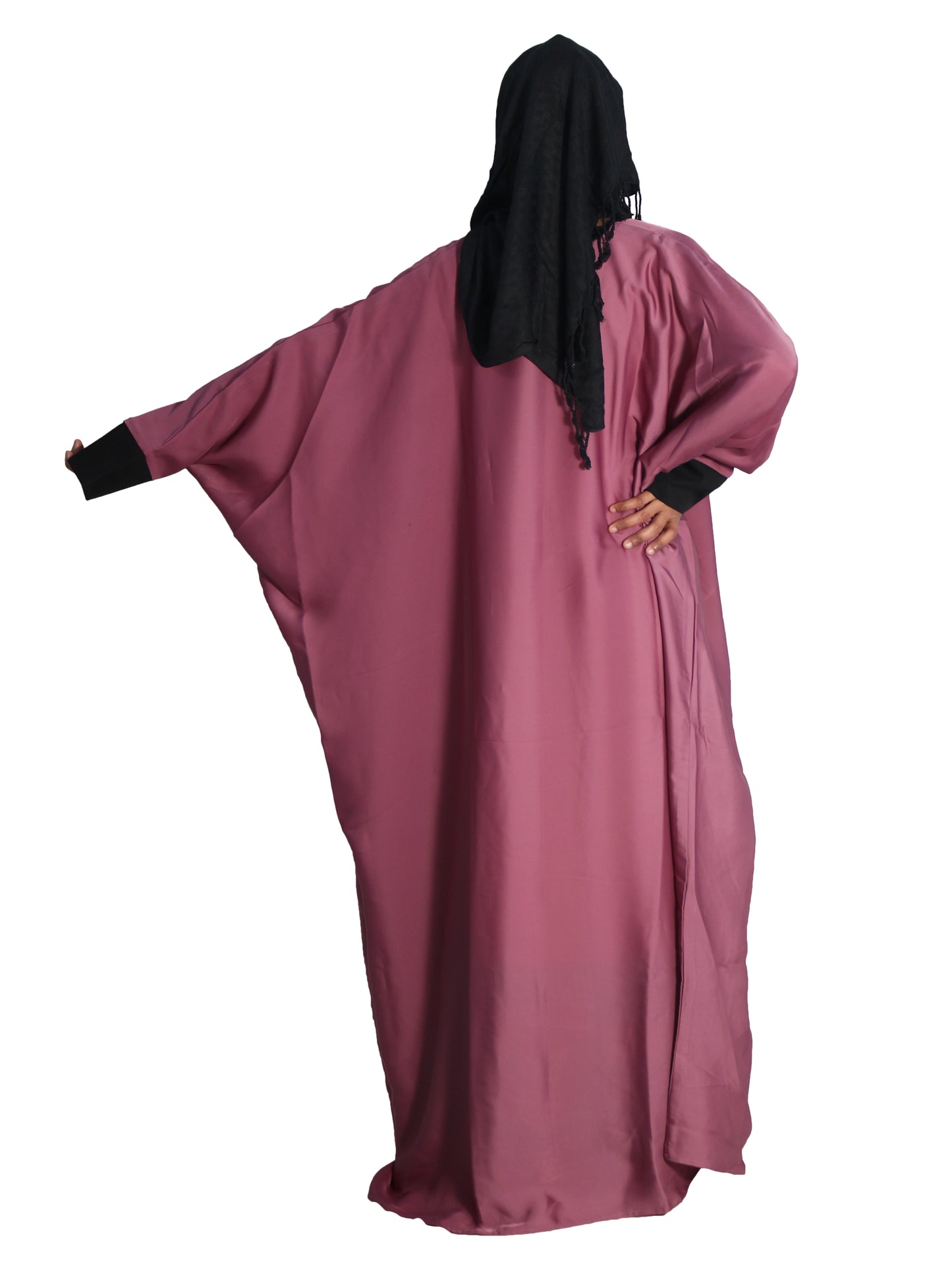 Beautiful Self Design Pink Kaftan Art Silk Abaya With Hijab_0616