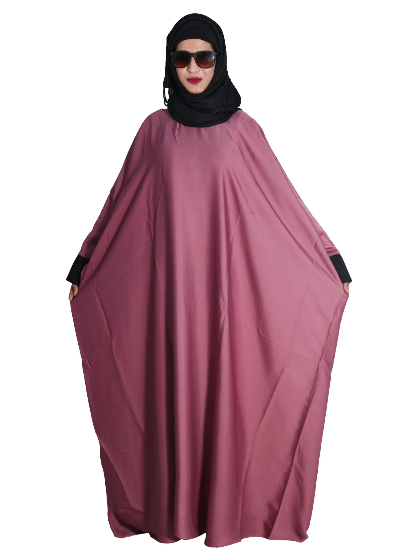 Beautiful Self Design Pink Kaftan Art Silk Abaya With Hijab_0616