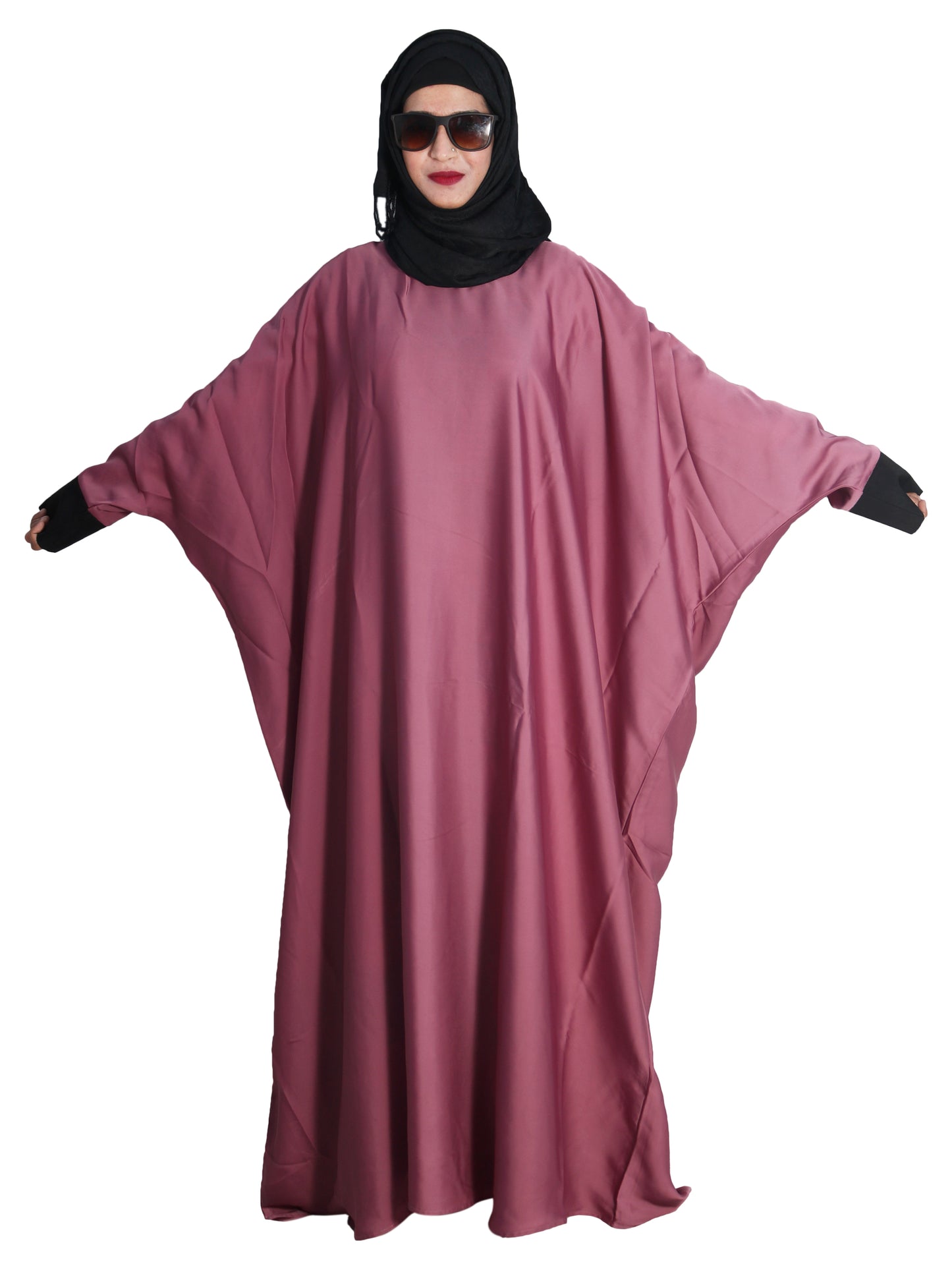 Beautiful Self Design Pink Kaftan Art Silk Abaya With Hijab_0616