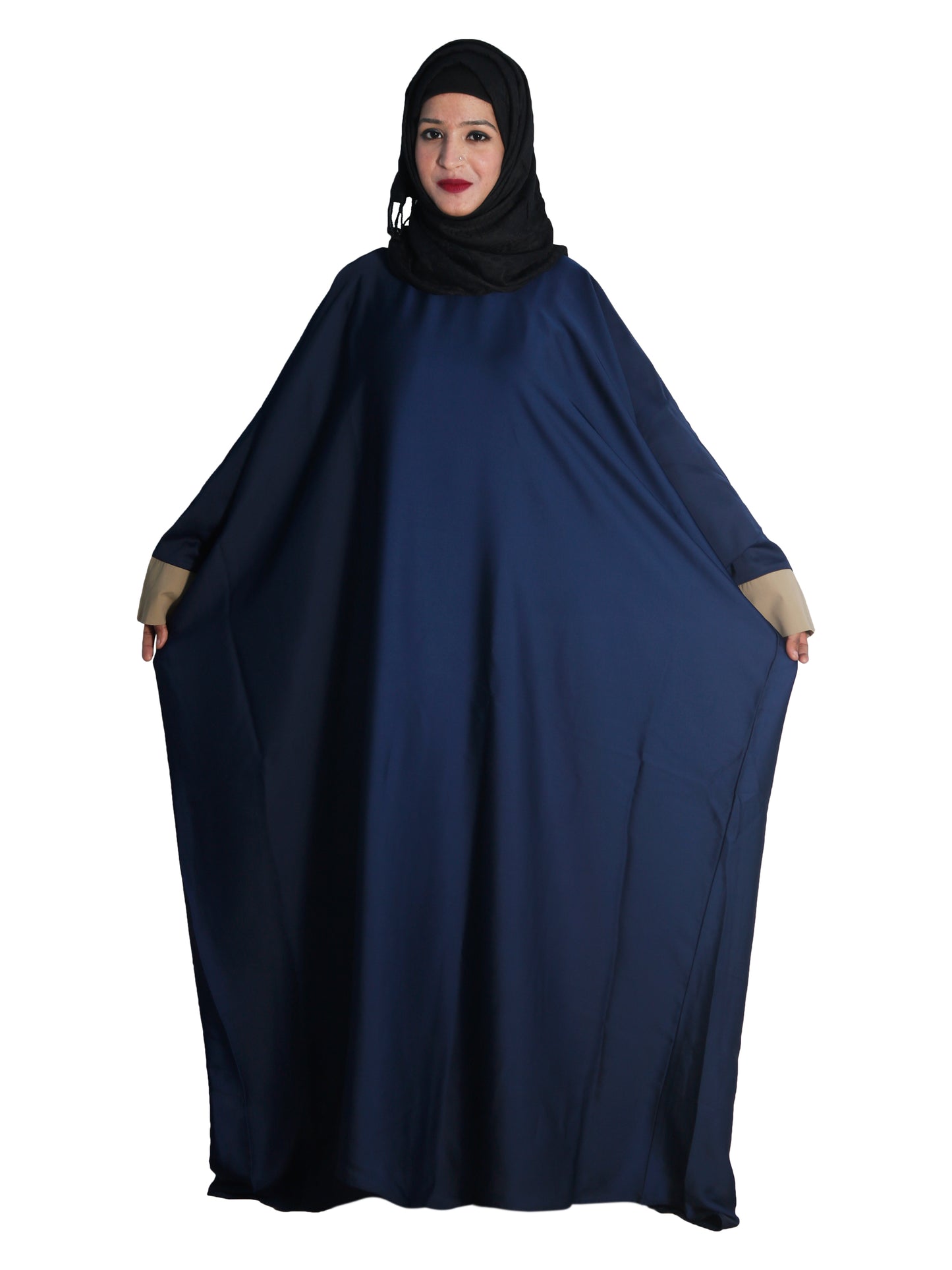 Beautiful Self Design Blue Kaftan Art Silk Abaya With Hijab_0617