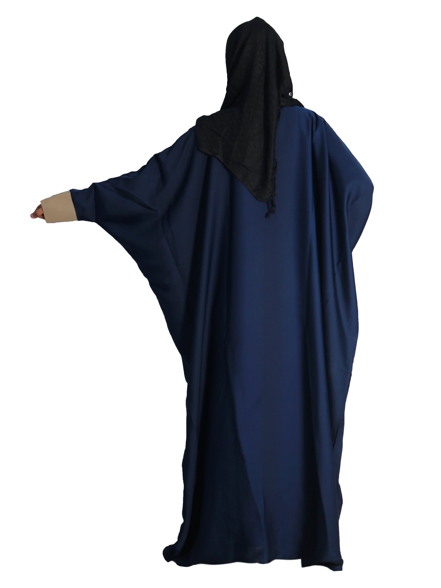 Beautiful Self Design Blue Kaftan Art Silk Abaya With Hijab_0617