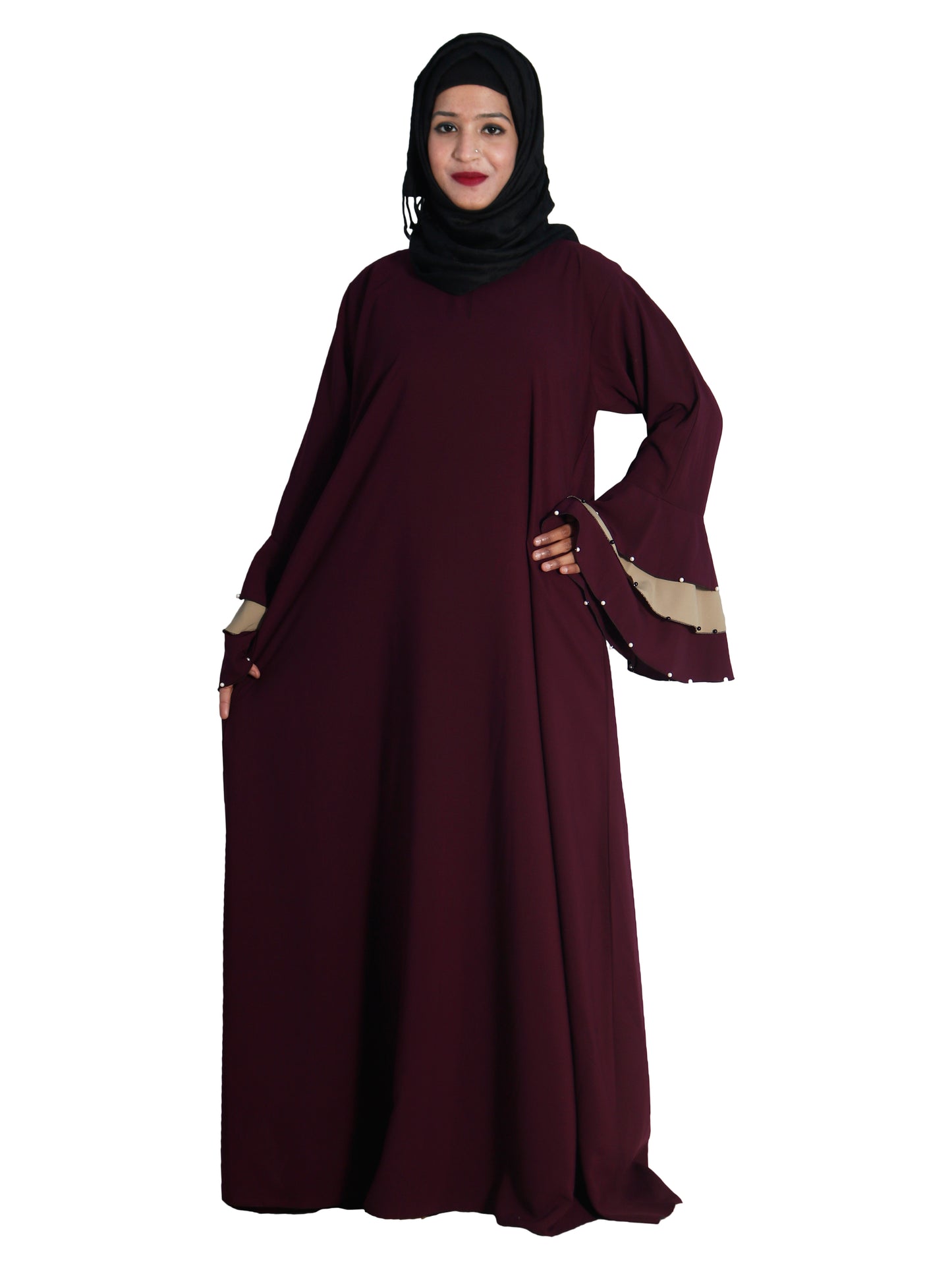 Beautiful Self Design Purple Frill Crepe Abaya Without Hijab_0618