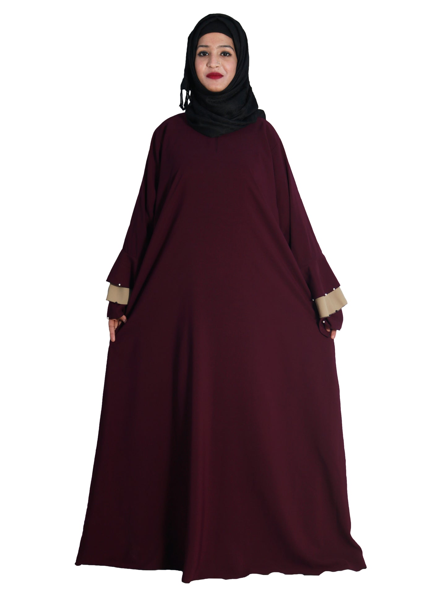 Beautiful Self Design Purple Frill Crepe Abaya Without Hijab_0618