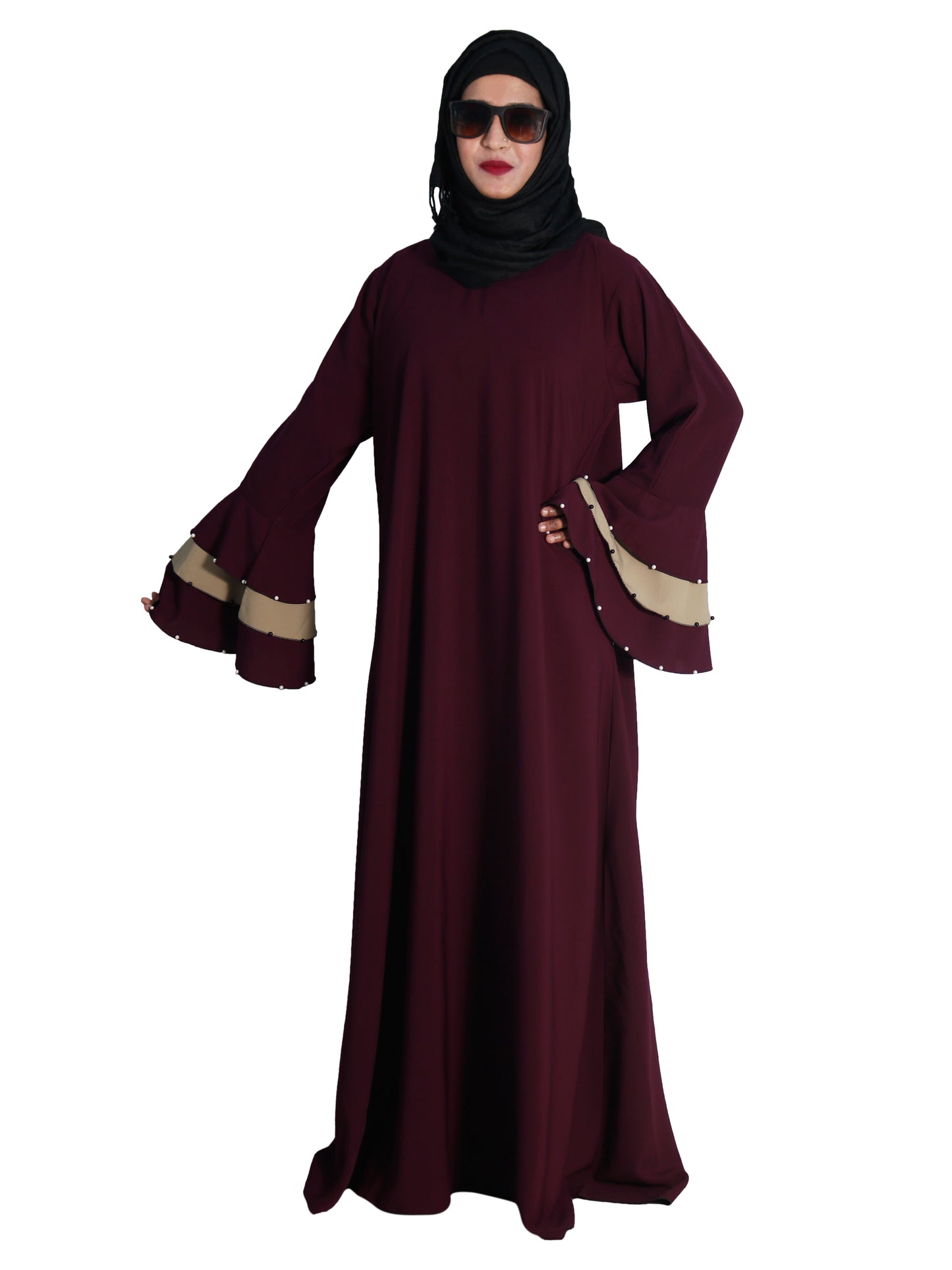 Beautiful Self Design Purple Frill Crepe Abaya Without Hijab_0618