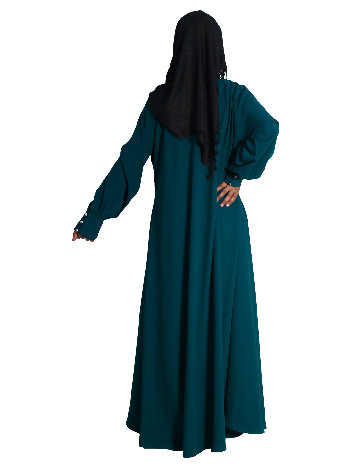 Beautiful Self Design Rama Green Aline Crepe Abaya Without Hijab_0619