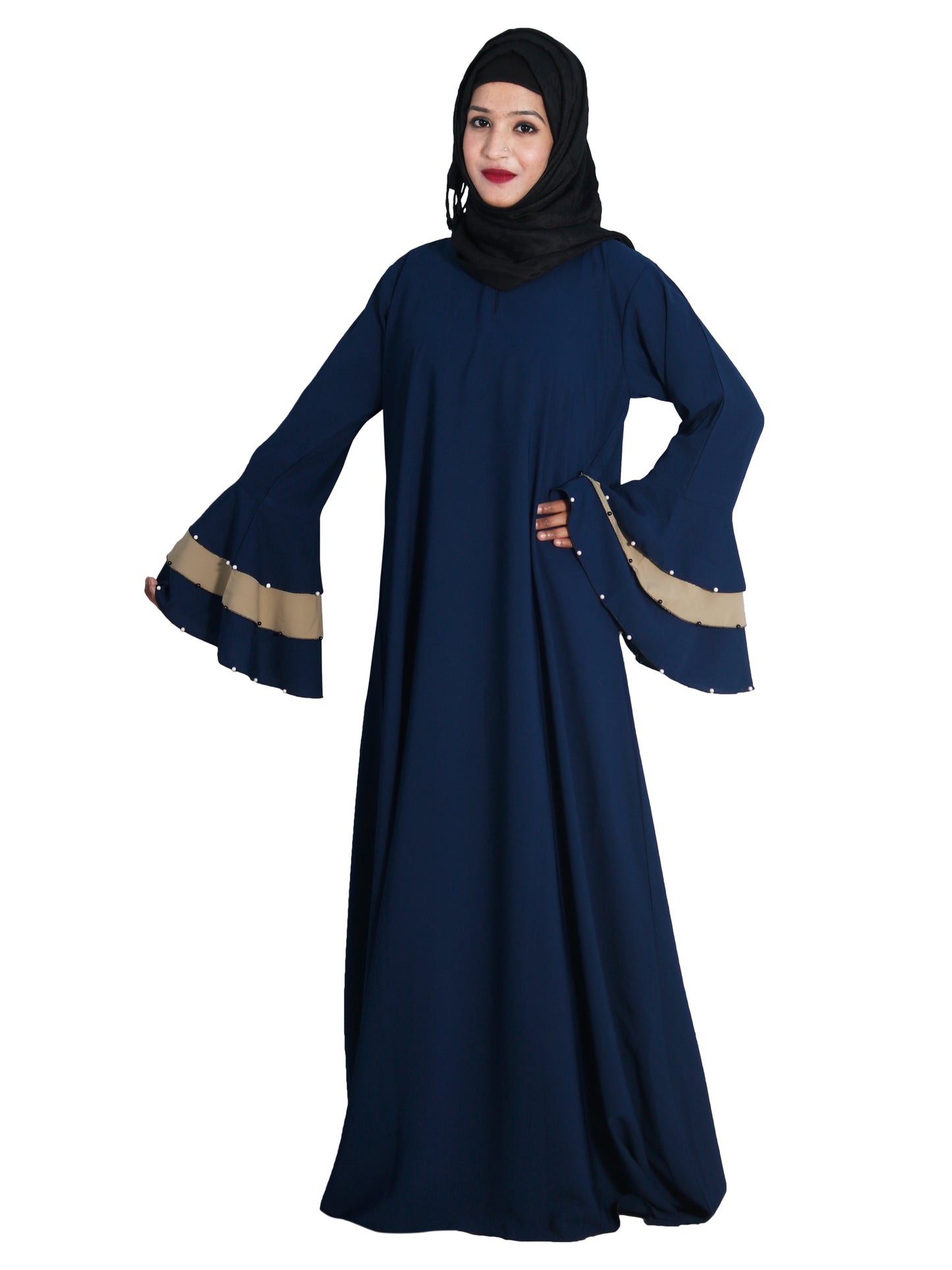 Beautiful Self Design Blue Frill Crepe Abaya Without Hijab_0620