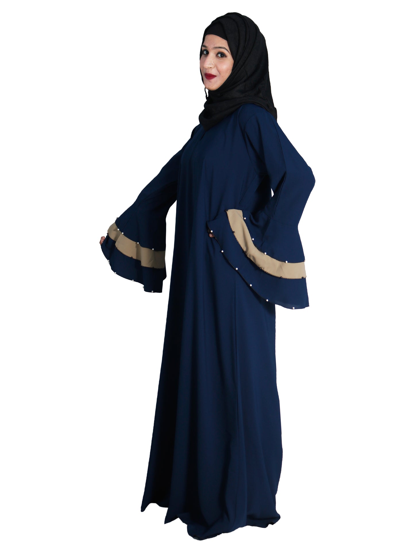 Beautiful Self Design Blue Frill Crepe Abaya Without Hijab_0620