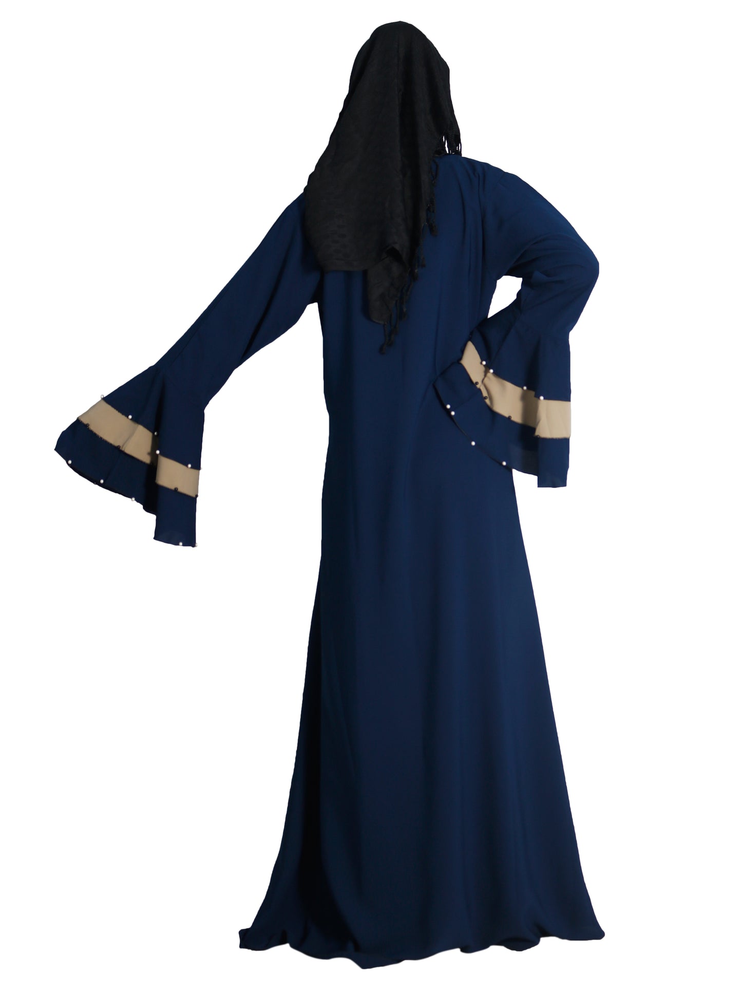 Beautiful Self Design Blue Frill Crepe Abaya Without Hijab_0620