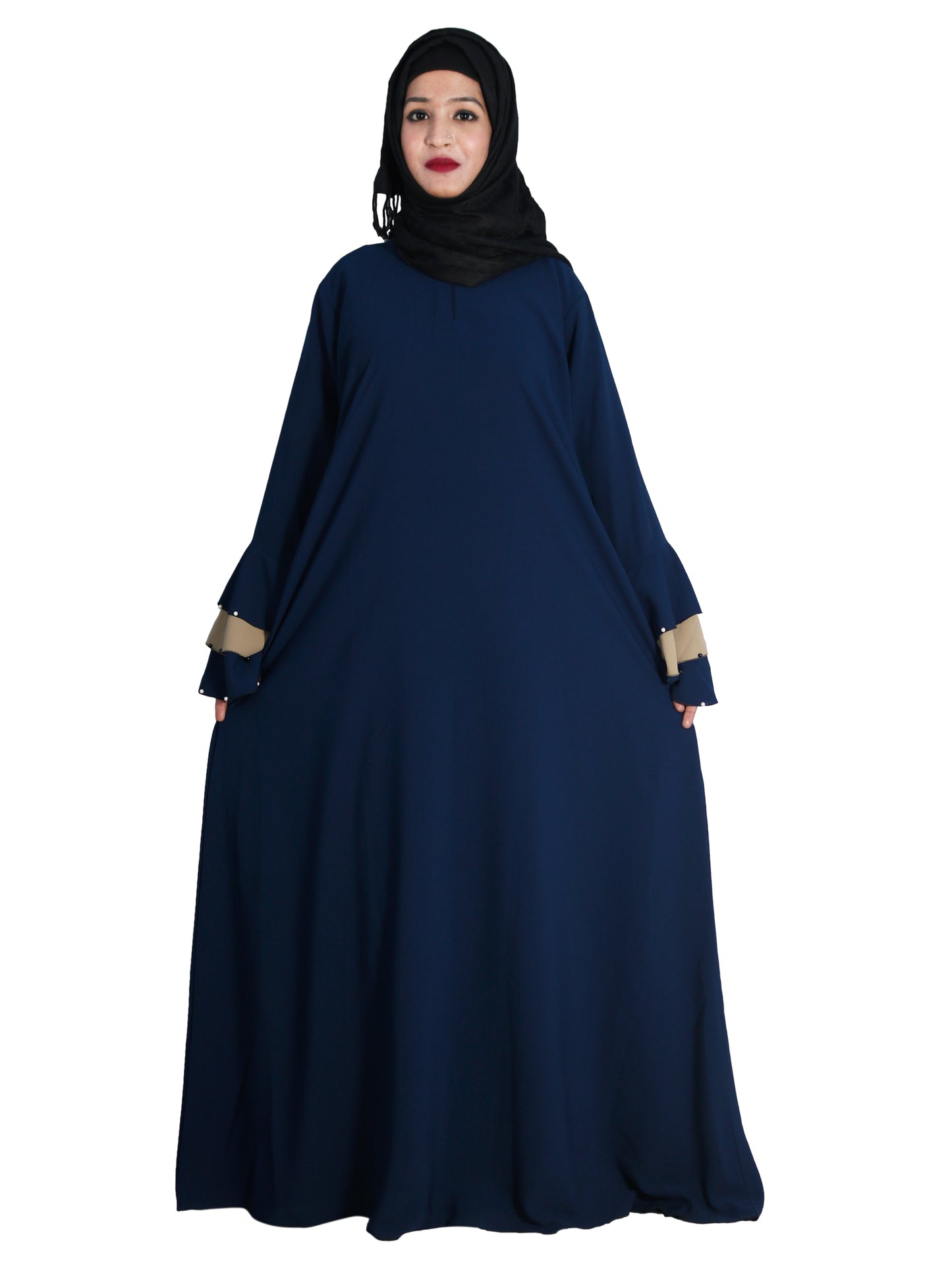 Beautiful Self Design Blue Frill Crepe Abaya Without Hijab_0620
