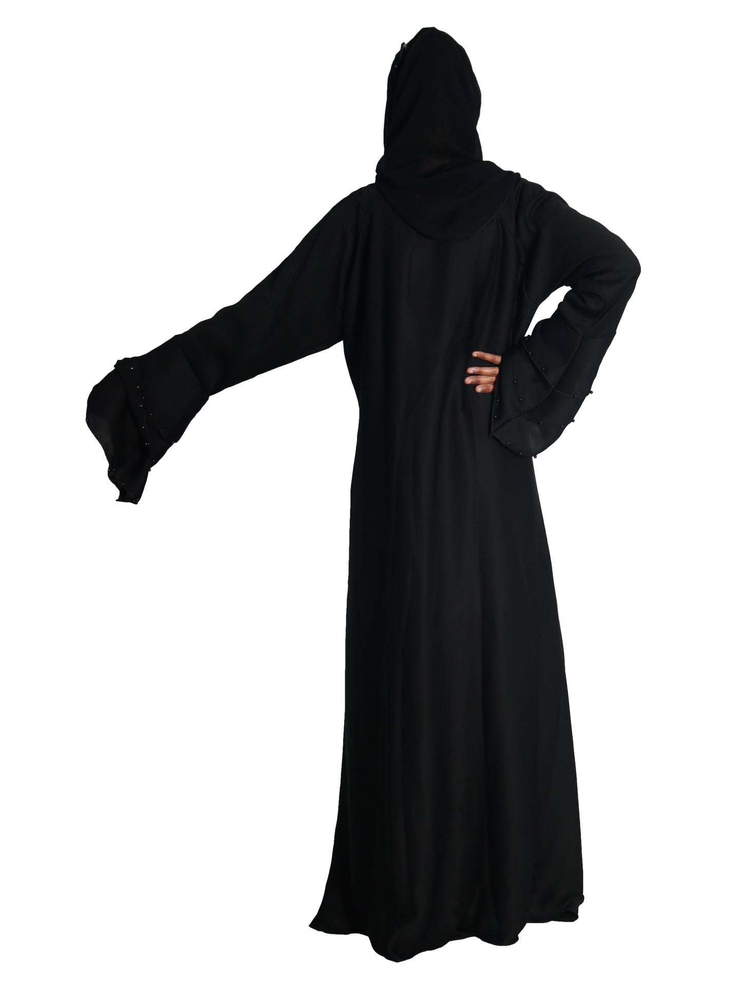 Beautiful Self Design Black Frill Art Silk Abaya With Hijab_0629