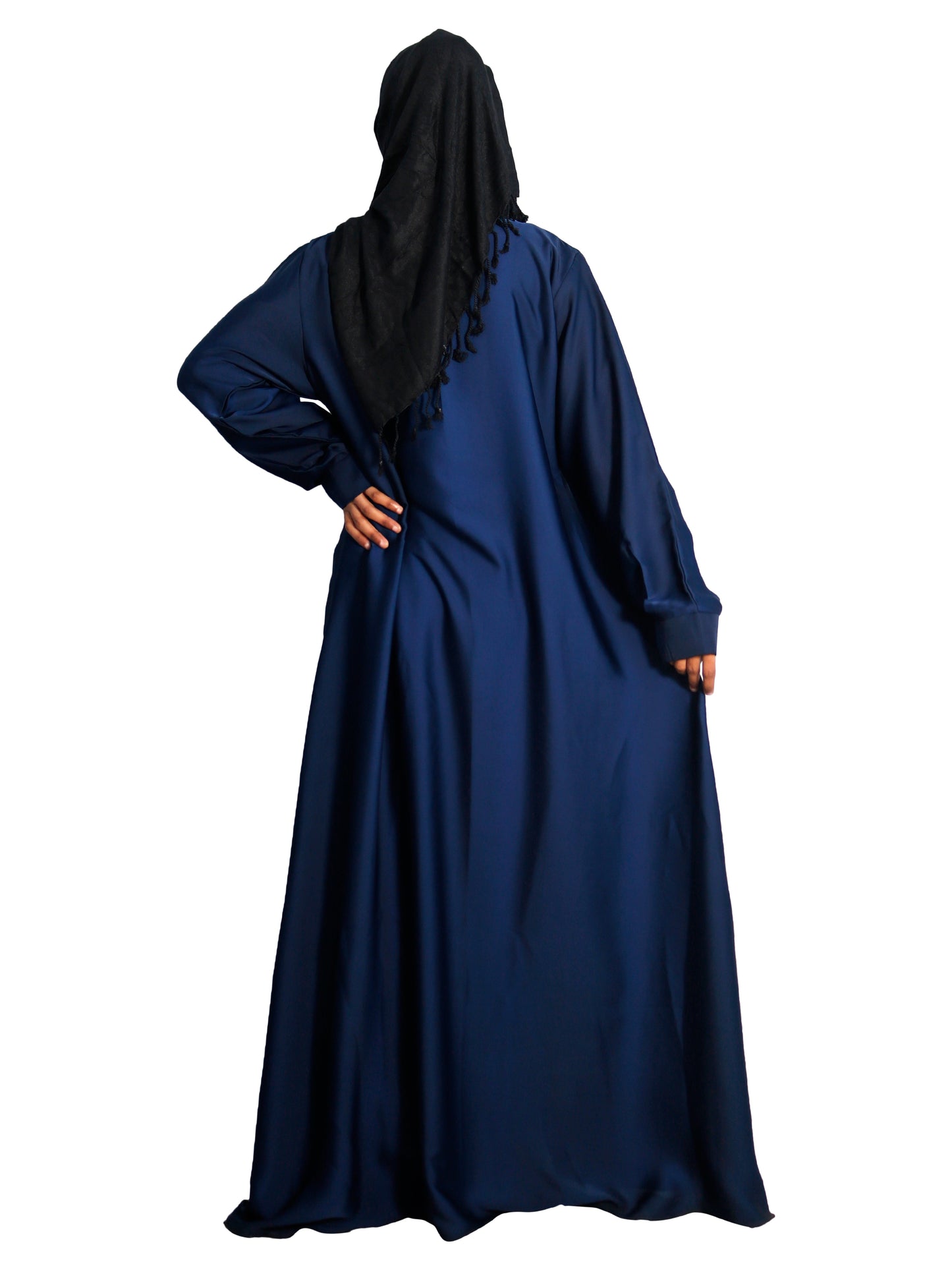 Beautiful Self Design Blue Embroidered Art Silk Abaya With Hijab_0603